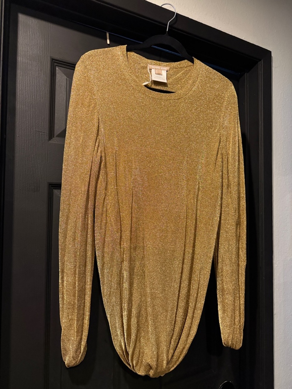 Michael Kors Metallic Gold Long Sleeve Shimmer Top